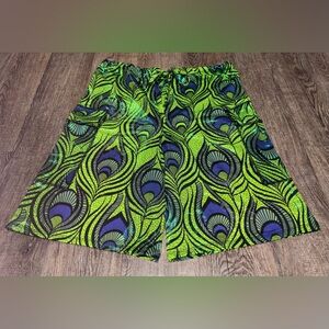 Orange Cosmic Mermaid Men’s Holographic Peacock Cargo Rave Festival Shorts